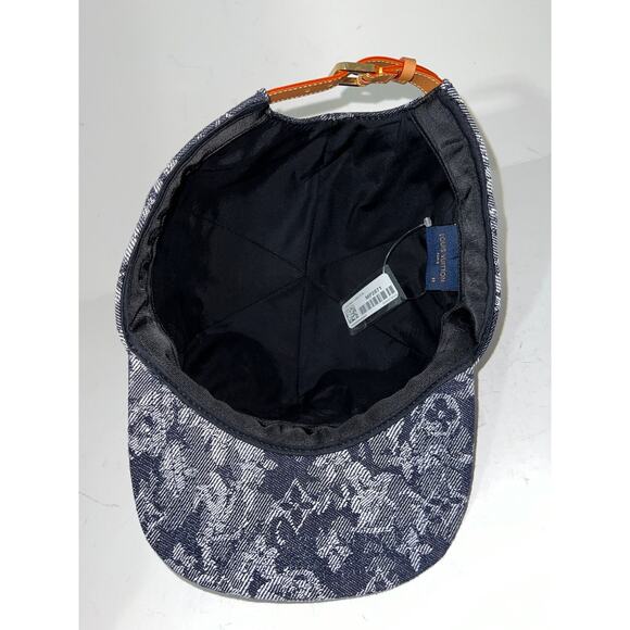 Louis Vuitton Monogram Tapestry Blue Grey LV Logo Sun Cap Baseball Hat 58cm - Picture 8 of 9